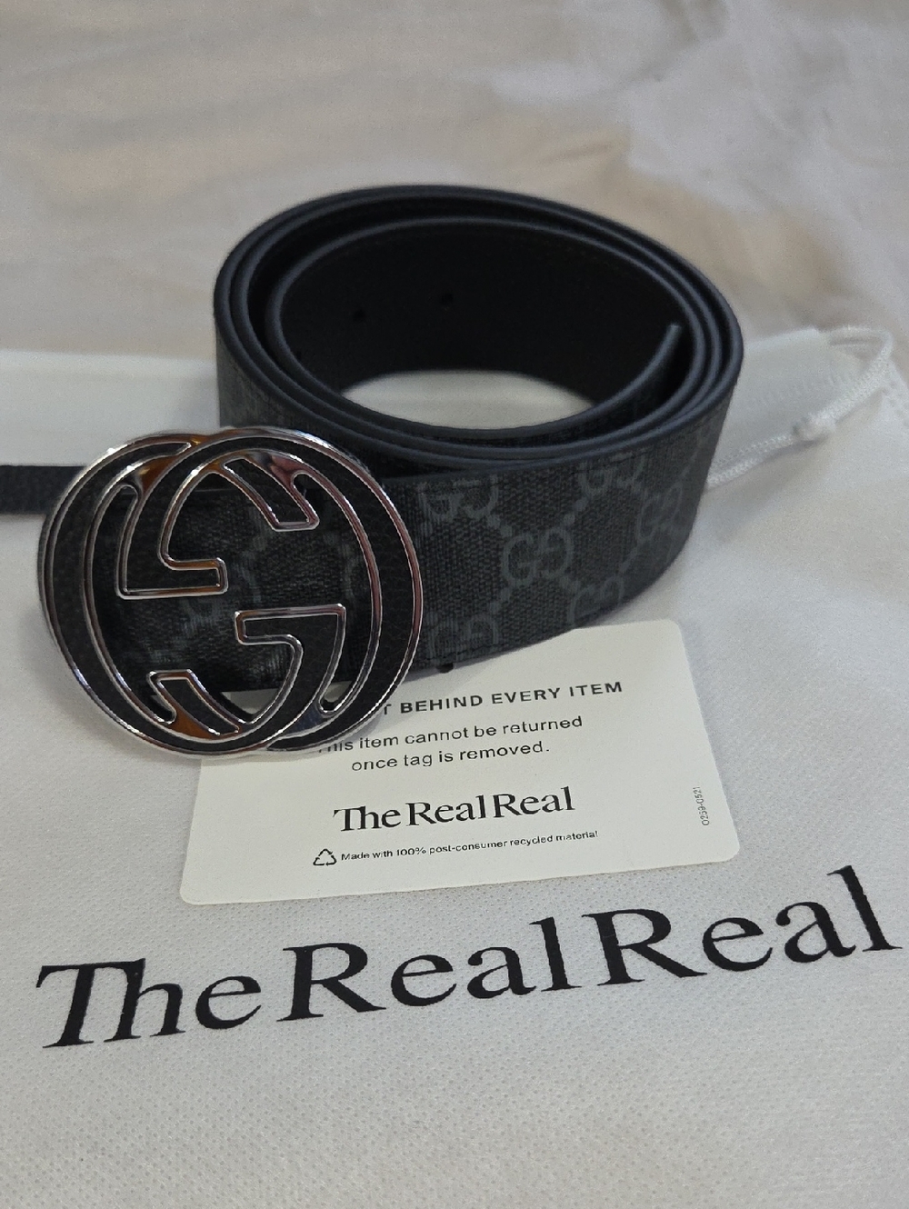 Gucci Reversible Black Leather Monogram Belt GG 95cm - Picture 5 of 16